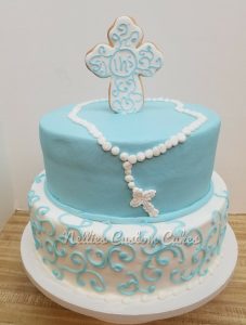 Cross and tiered christening cake - Nellie's Custom Cakes, Kansas City