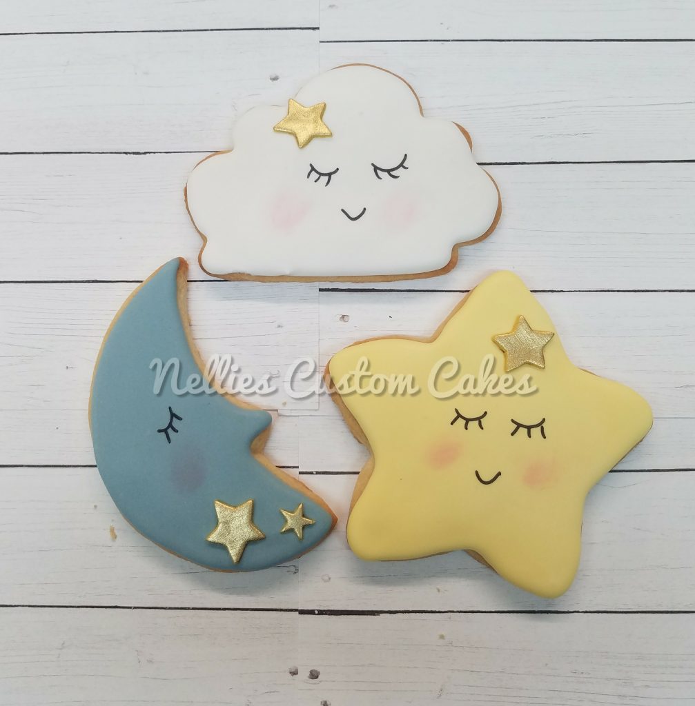Star moon cloud baby shower cookies, designer cookies, royal icing, custom cookies, fresh baked - Kansas City