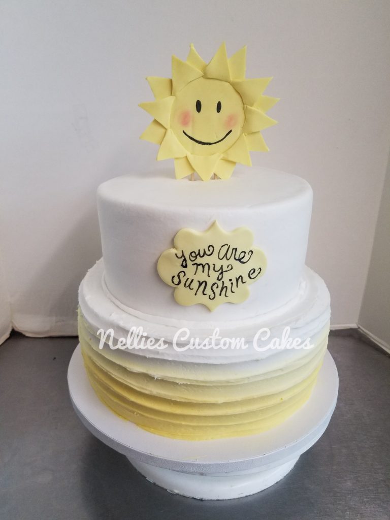 Sunshine tiered baby cake and birthday cake - Nellies Custom Cakes, Kansas City