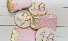 Gold pink 16th birthday, designer cookies, royal icing, custom cookies, fresh baked - Kansas City