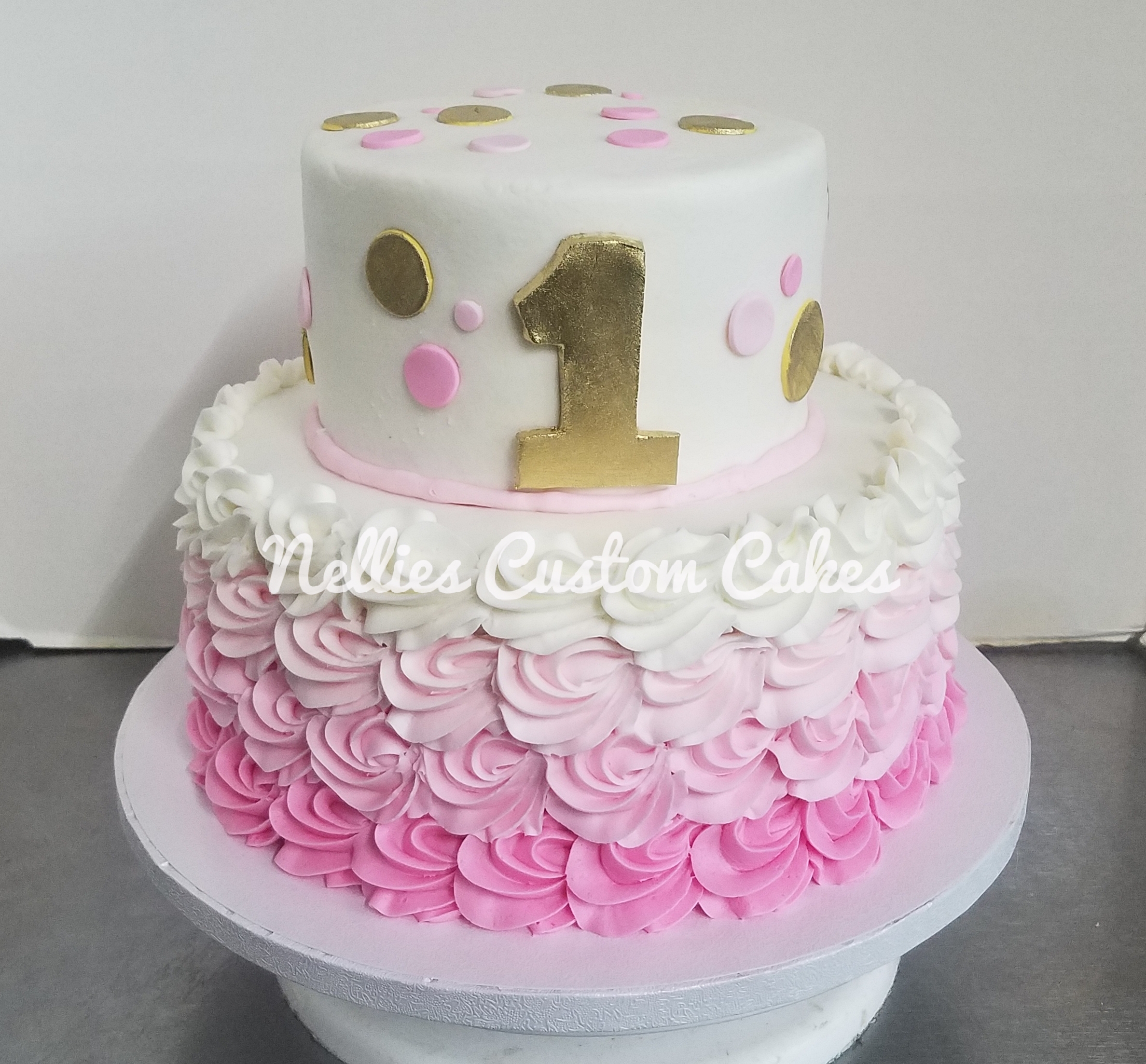 Gold pink first birthday cake buttercream - Nellie's Custom Cakes, Kansas City
