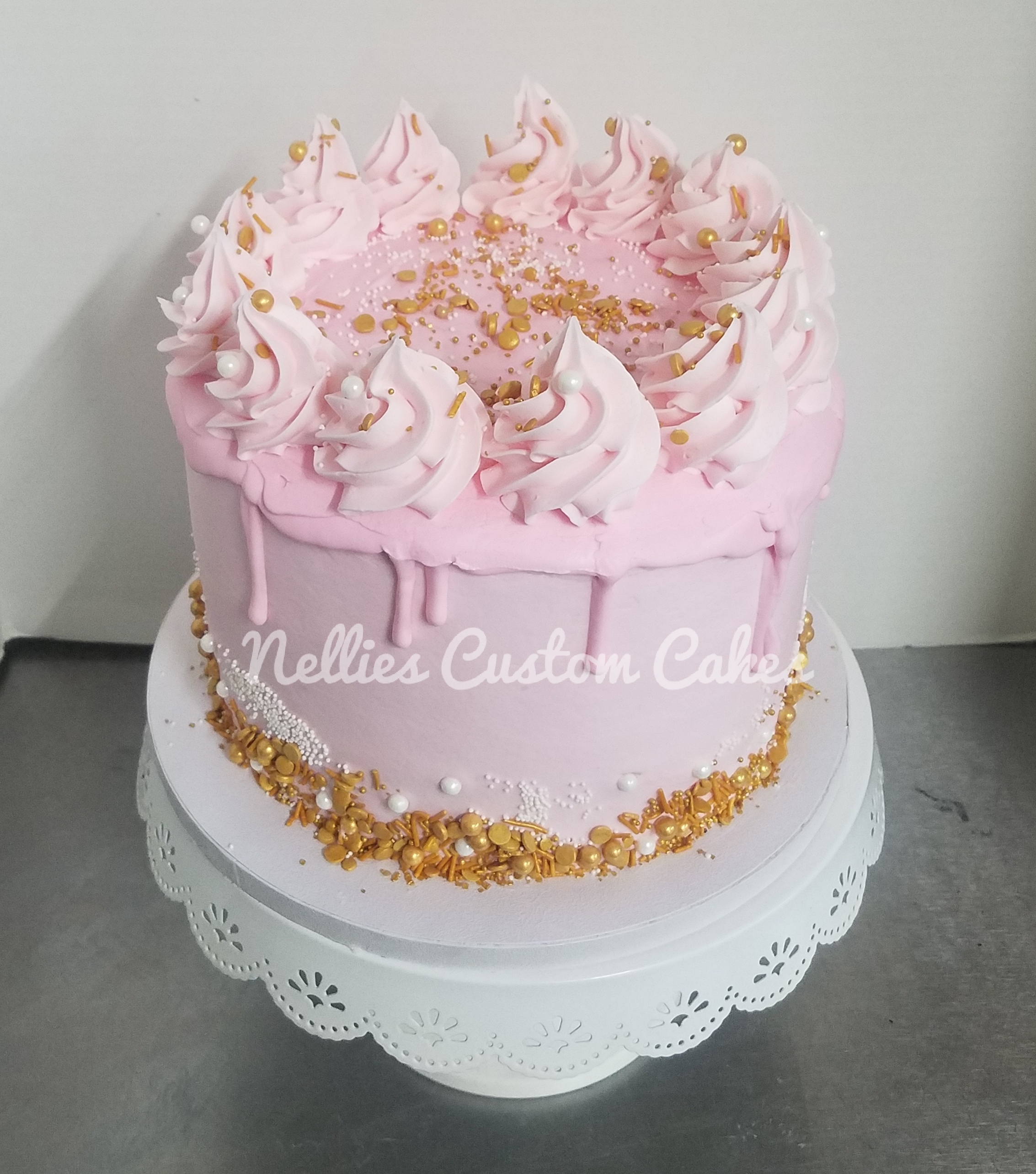 Pink drip pink buttercream cake - Nellie's Custom Cakes, Kansas City