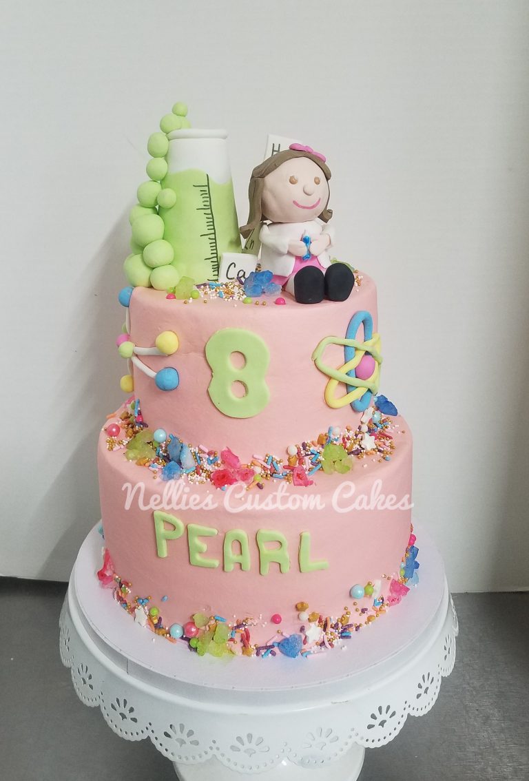 Girl science tiered buttercream cake - Nellie's Custom Cakes, Kansas City