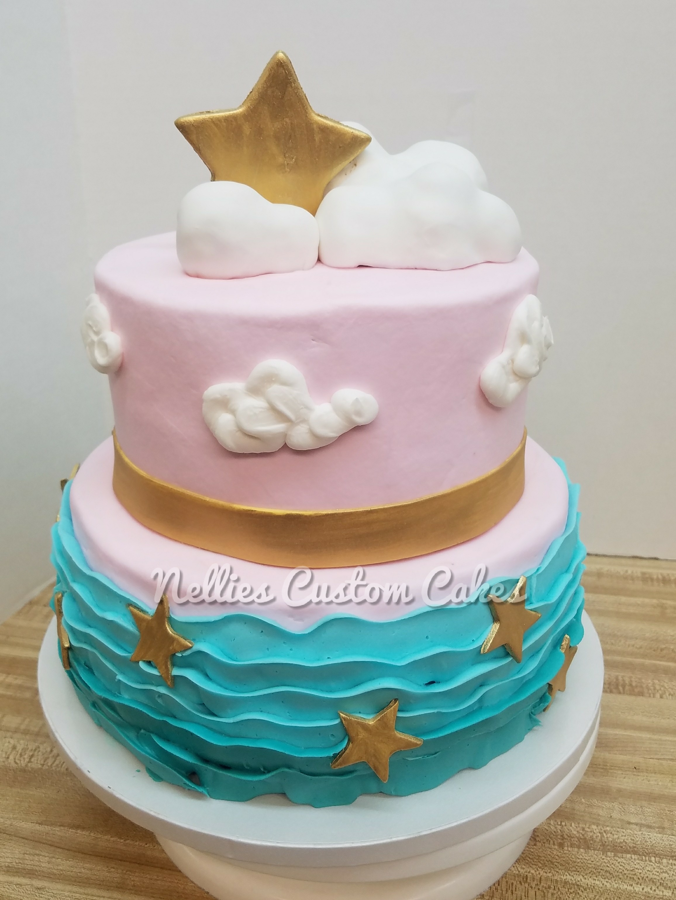 Gold moon and stars tiered baby shower - Nellie's Custom Cakes, Kansas City