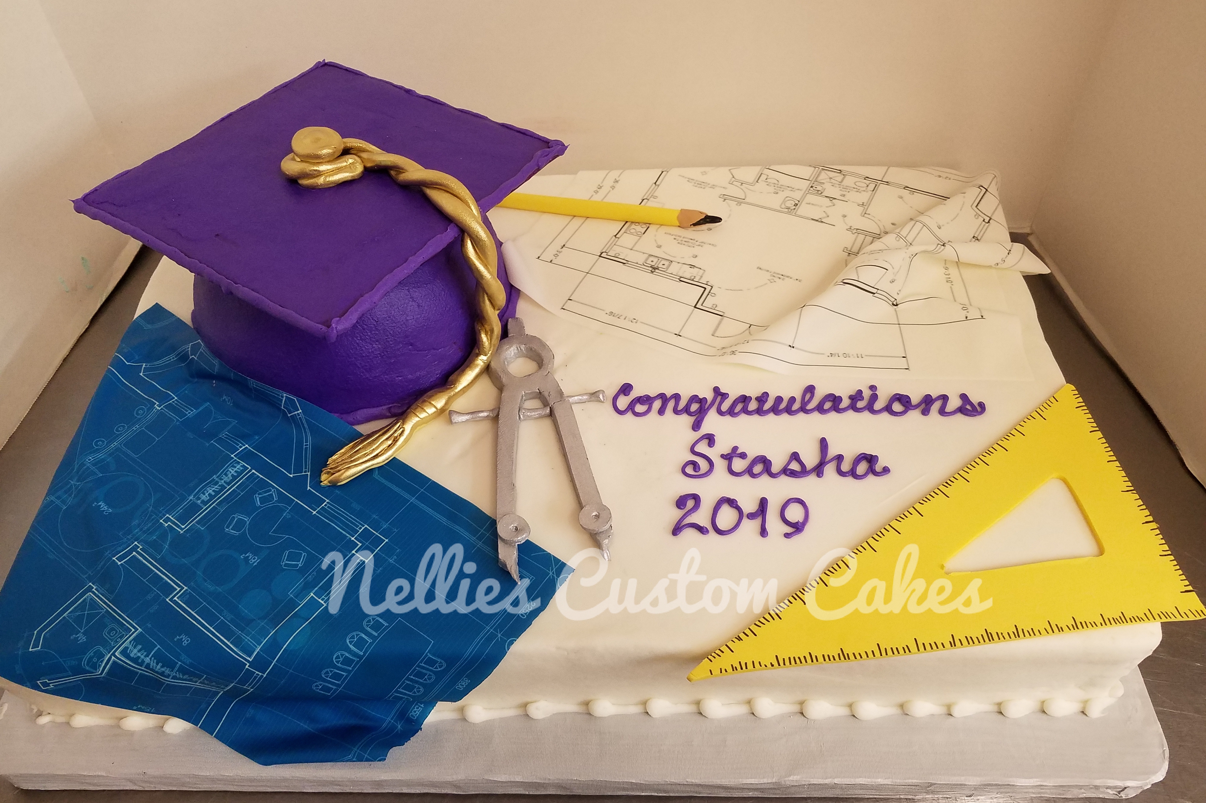 Graduation architecture cake grad cap cake buttercream Kansas city