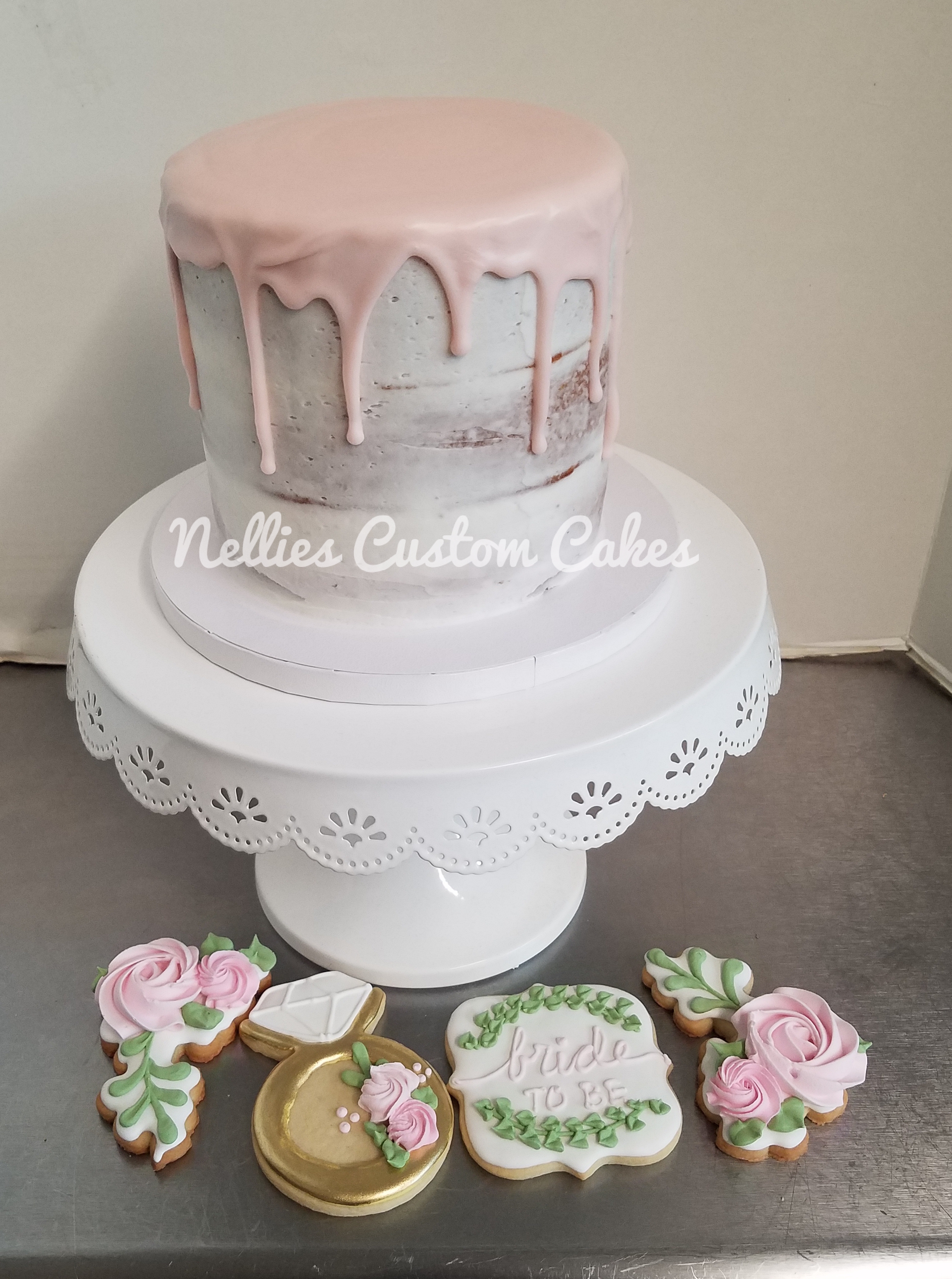 Pink drip semi iced cake - Nellies Custom Cakes, Kansas City